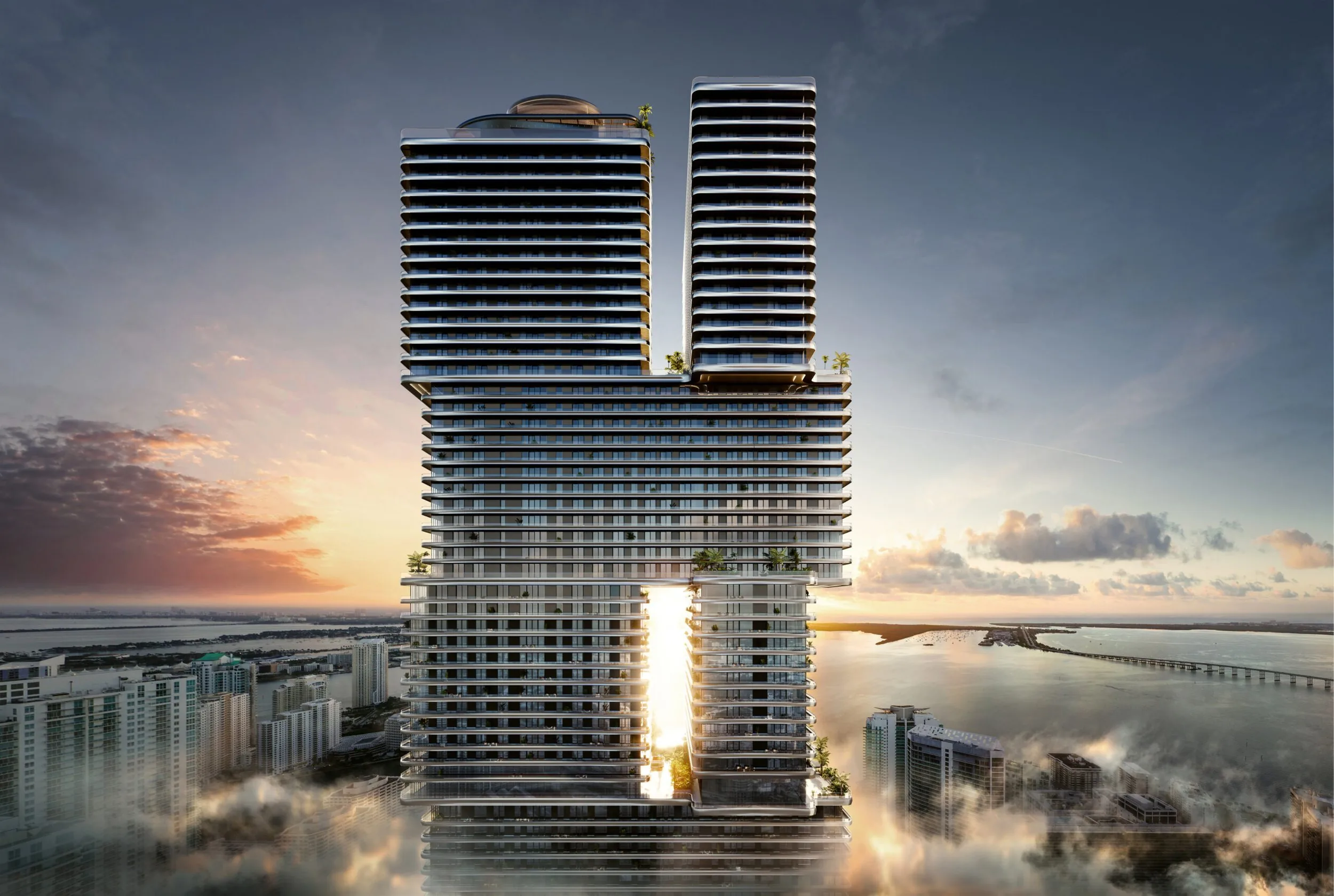 Miami luxury skyline at sunset